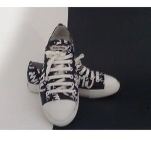 MIU MIU Women's Black Logo Printed Sneakers $645